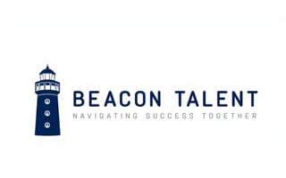 Beacon Talent logo featuring a lighthouse icon with company name and tagline navigating success together
